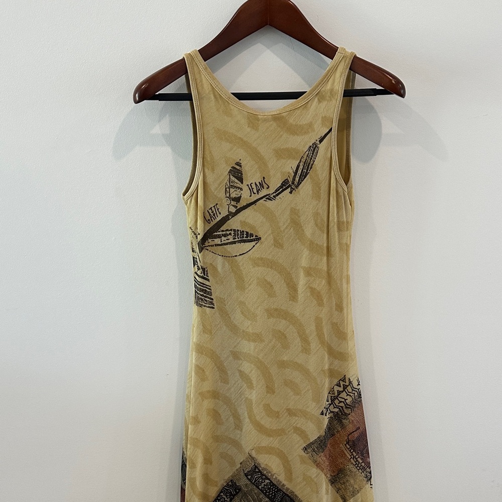 Yellow Patterned Maxi Dress with Tie Neck - Picture 4 of 11